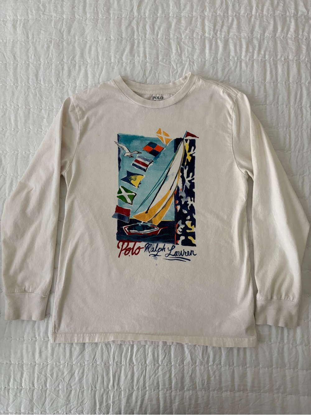 Polo by Ralph Lauren Cream Long-Sleeve Tee with Colorful Sailboat Graphic